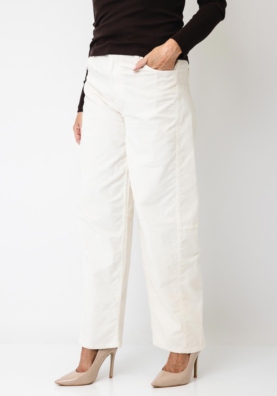 Oui High Waisted Wide Barrel Leg Jeans, Cream