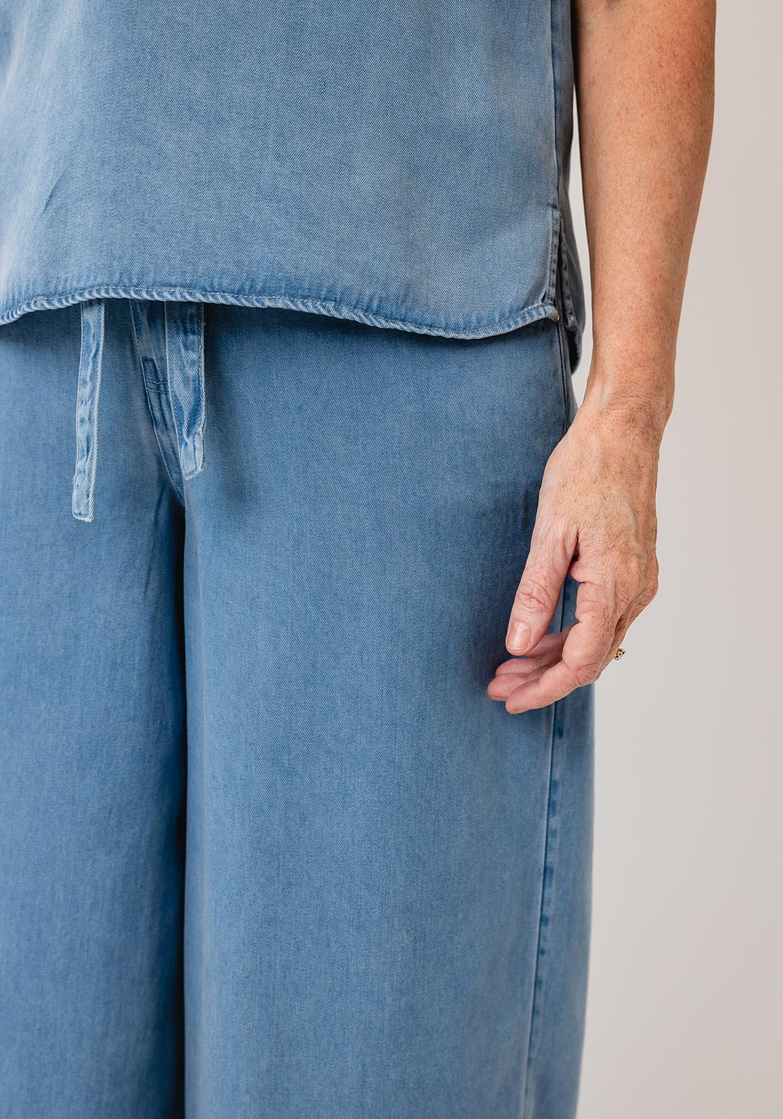Oui Denim Look Cropped Wide Leg Jeans, Blue