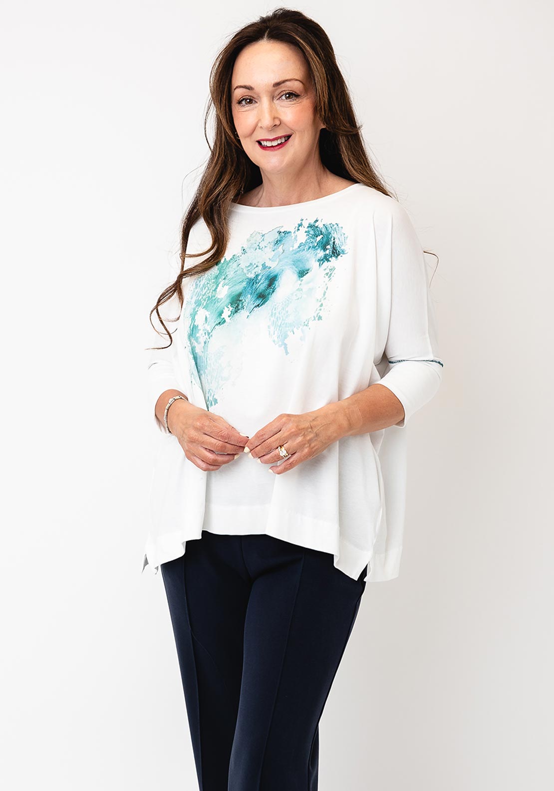 Ozai N Kú Watercolour Print Relaxed Top, White Multi