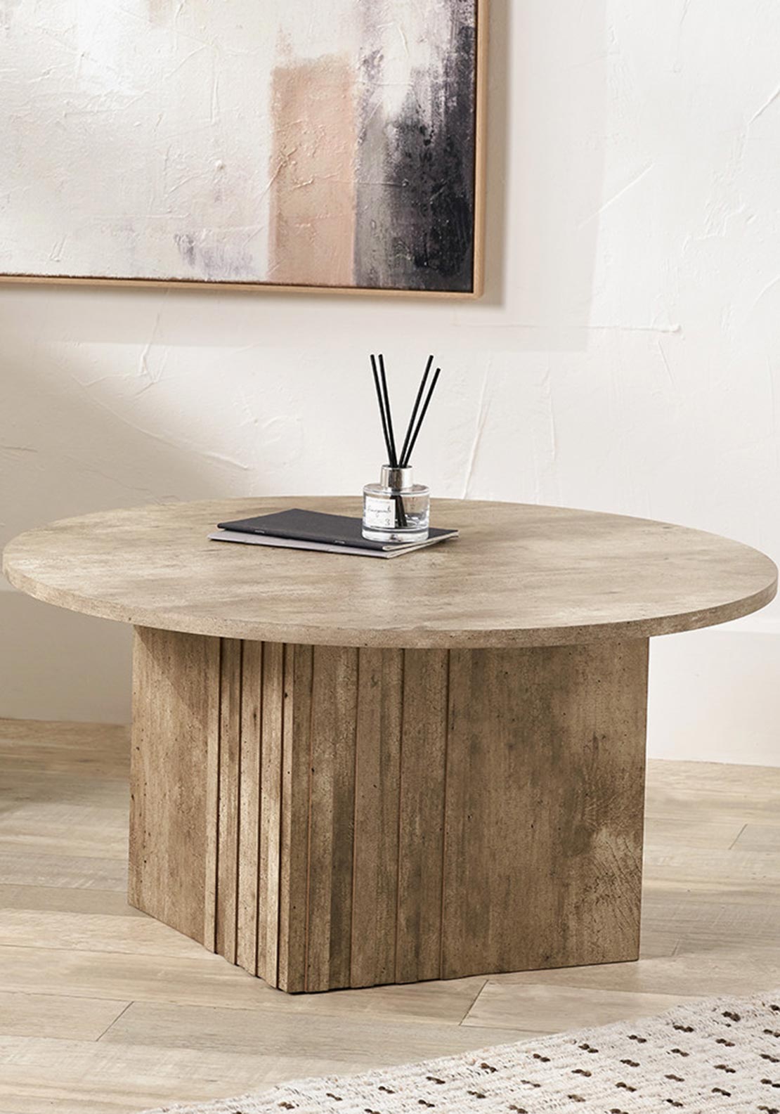 Pacific Elkton Concrete Effect Groove Detail Coffee Table, Natural