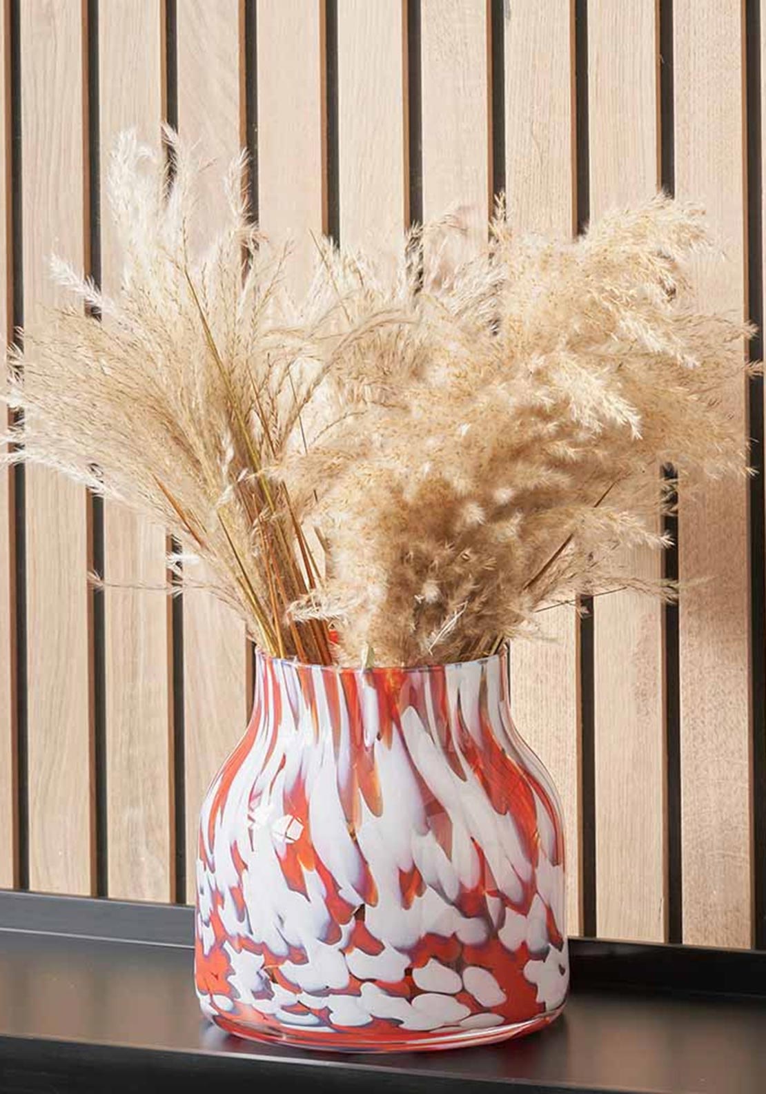Pacific Tortoiseshell Glass Vase, Red and White