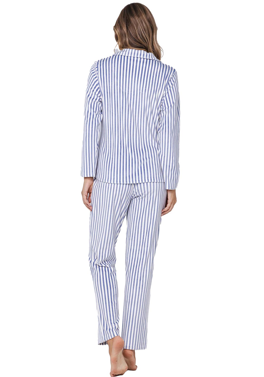 Pastunette Blue Fog Fleece Stripe Pyjama Set, Blue