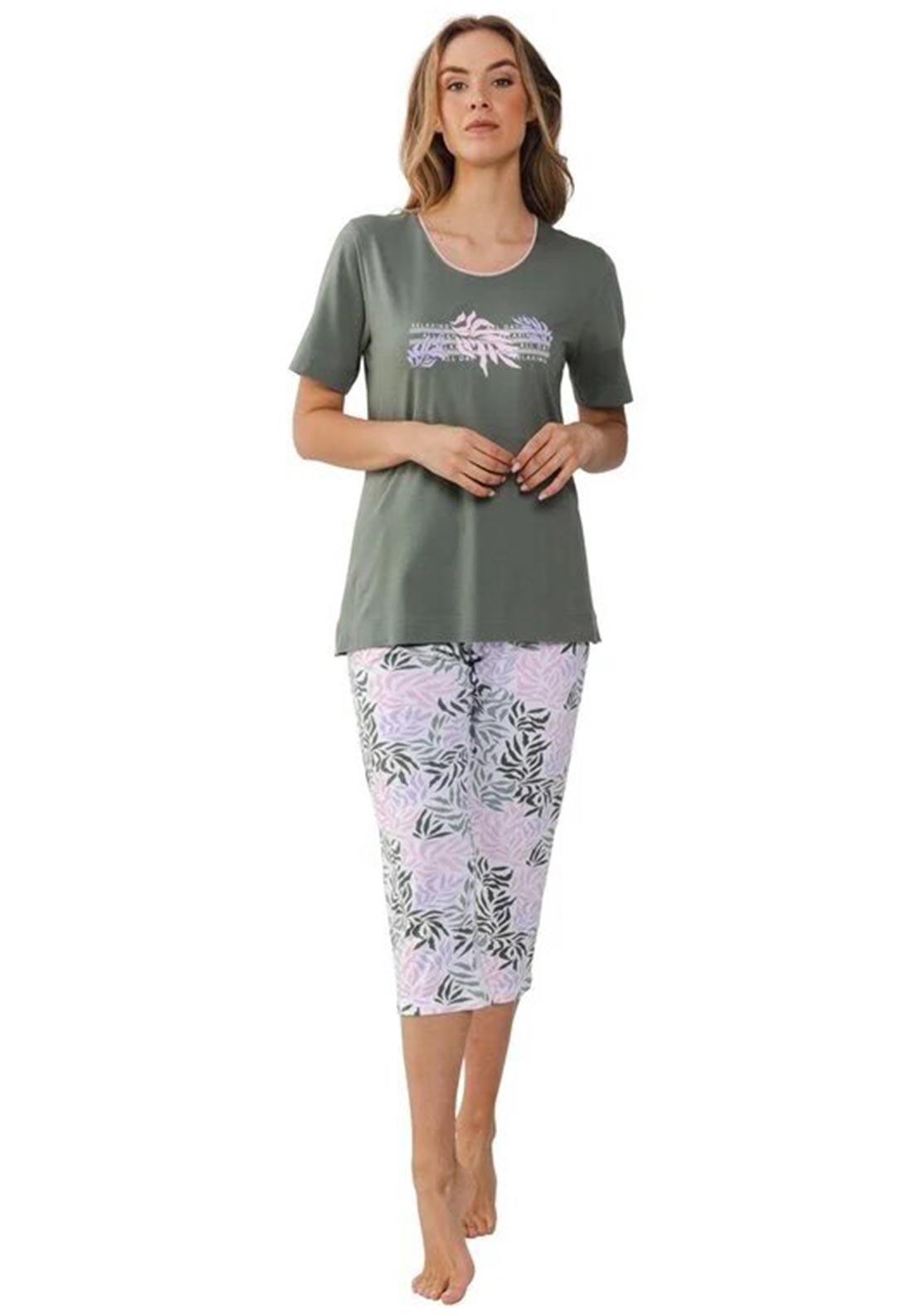 Pastunette Summer Leaf Capri Pyjama Set, Green