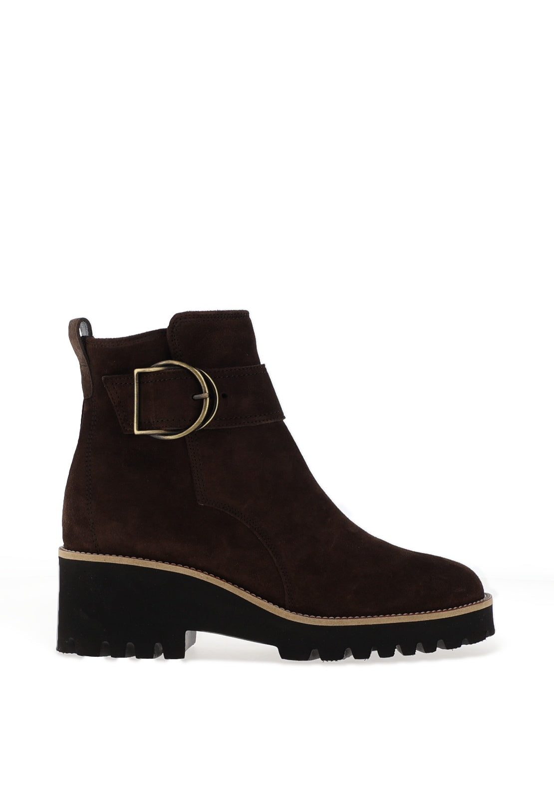 Paul Green Leather Buckle Wedge Boots, Brown
