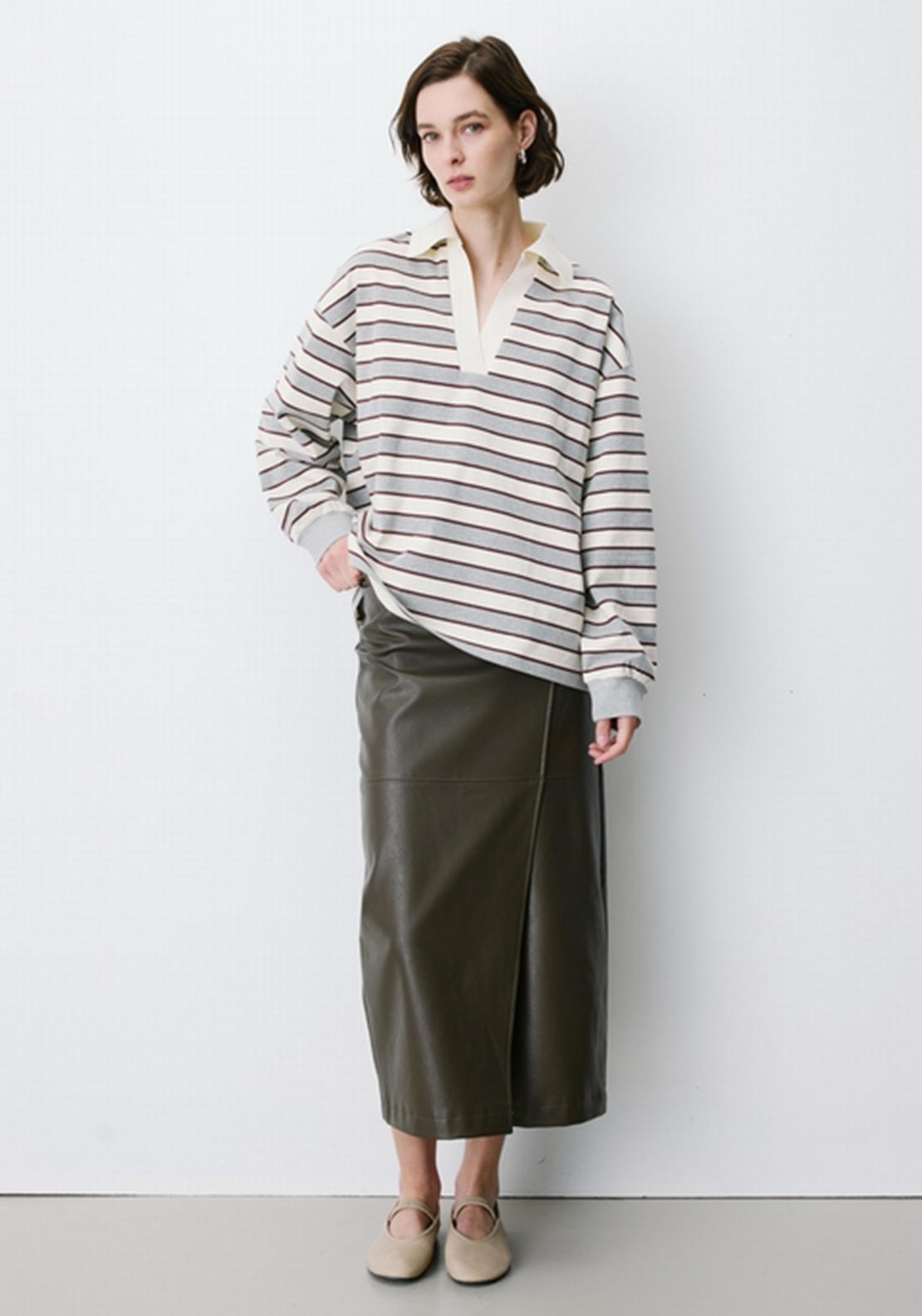 Grace & Mila Aron Striped with Collar Top, Blue Multi