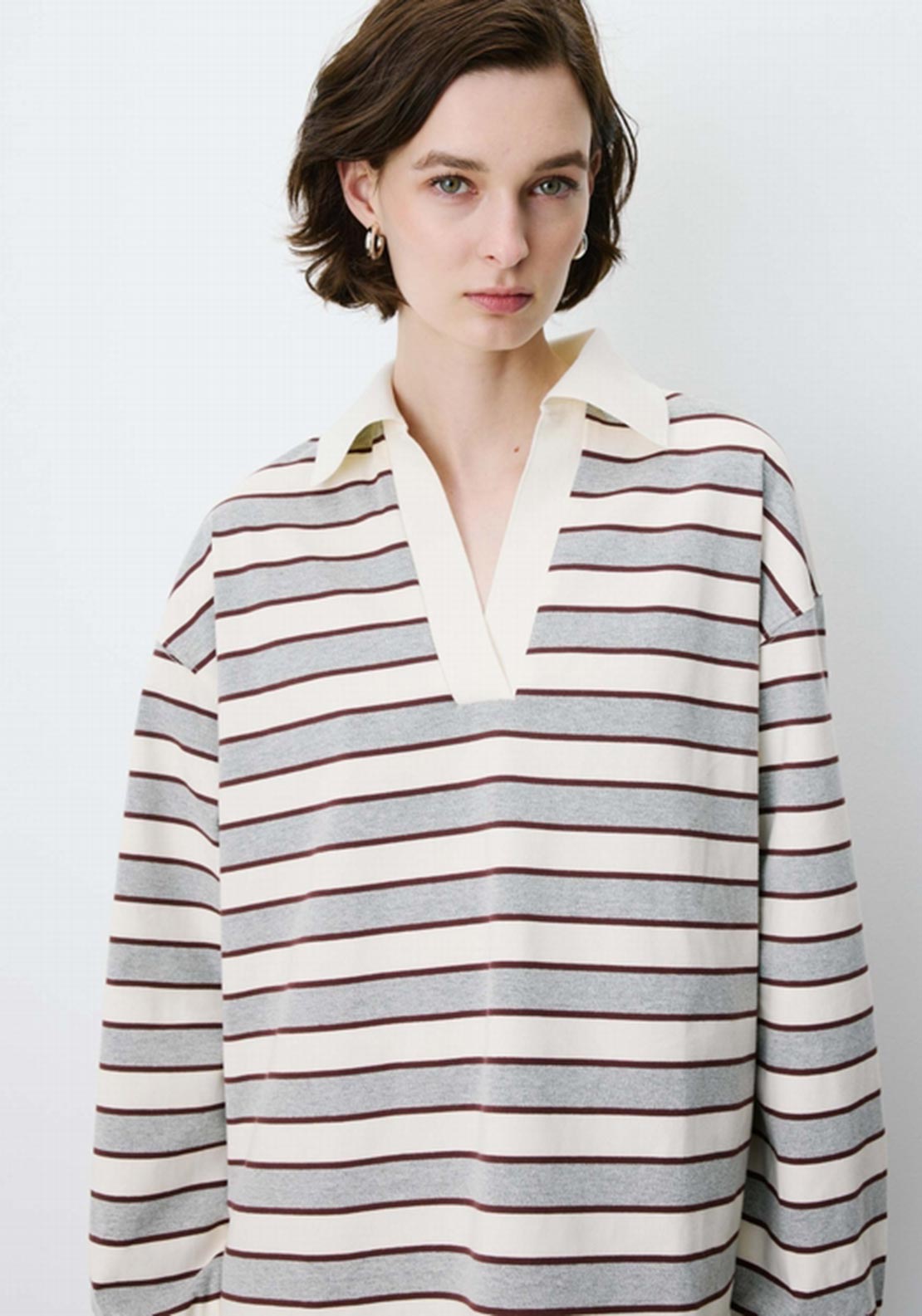 Grace & Mila Aron Striped with Collar Top, Blue Multi