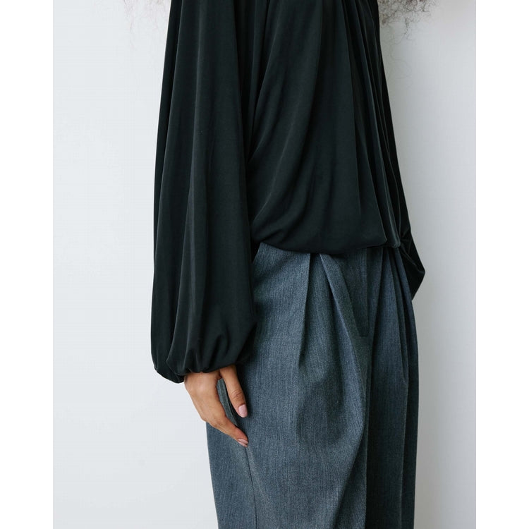 Grace & Mila Barbara Round Neckline Ruched Blouse, Black