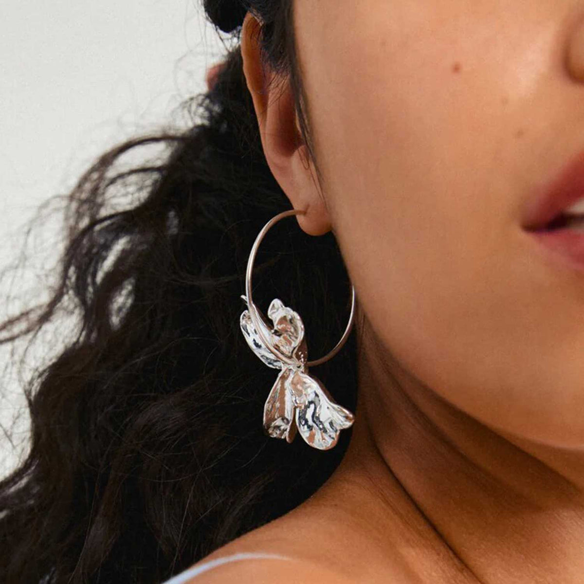 Pilgrim Dream Gold Plated Flower Hoop Earrings, Silver