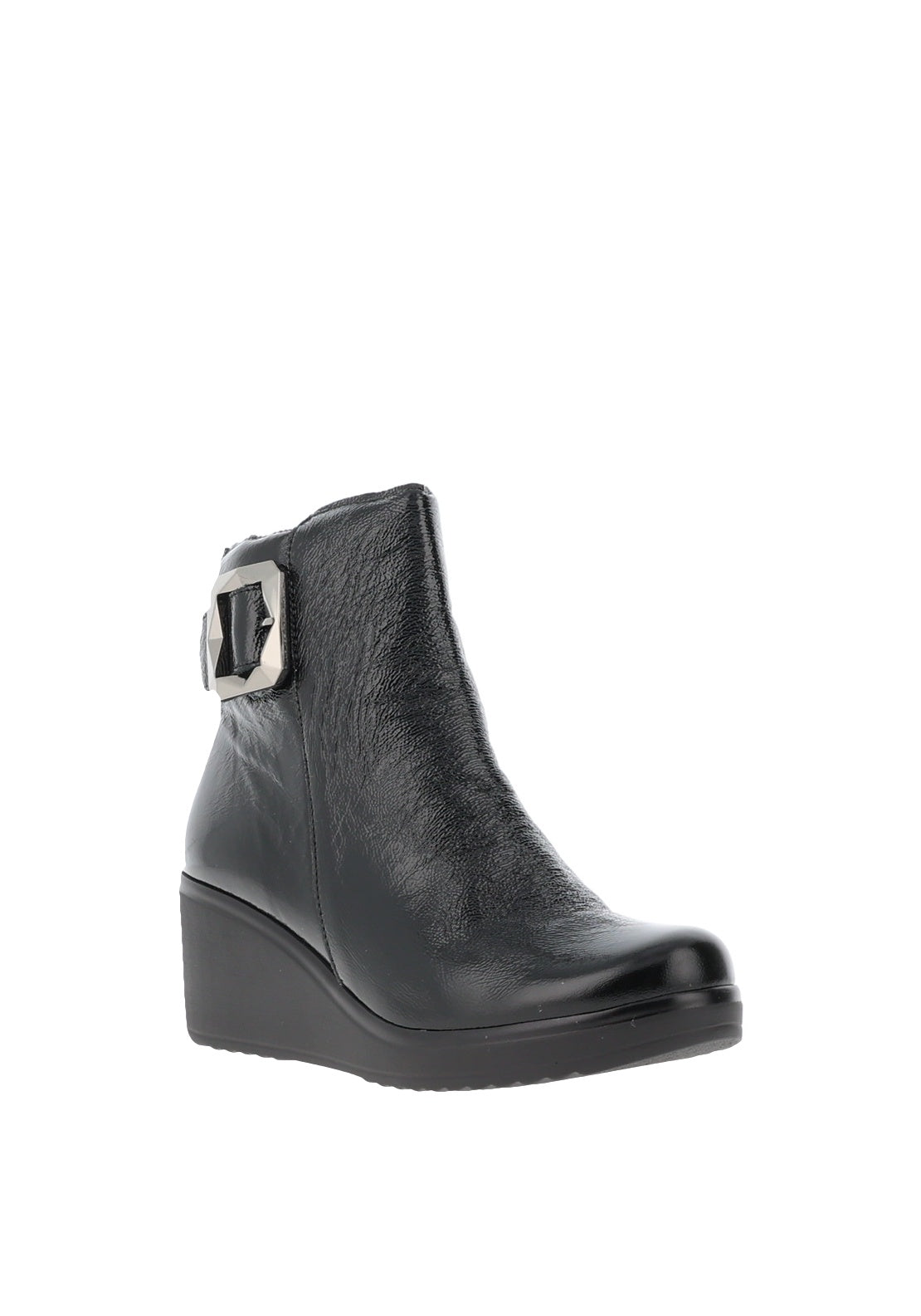 Pitillos Patent Buckled Ankle Boots, Black