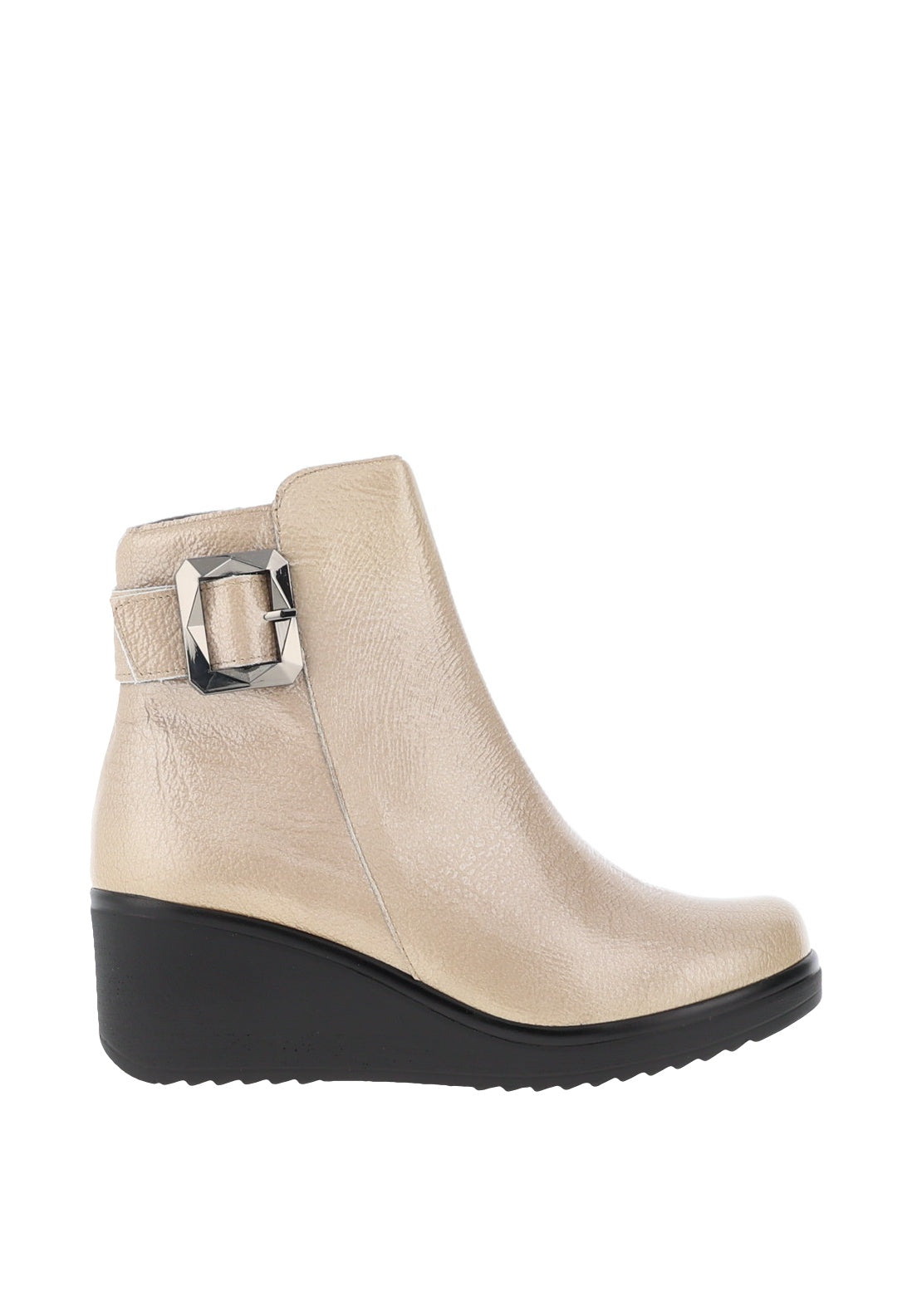Pitillos Patent Buckled Ankle Boots, Beige