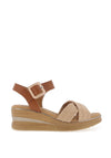 Pitillos Leather Criss Cross Wedge Sandals, Taupe