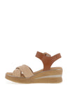 Pitillos Leather Criss Cross Wedge Sandals, Taupe