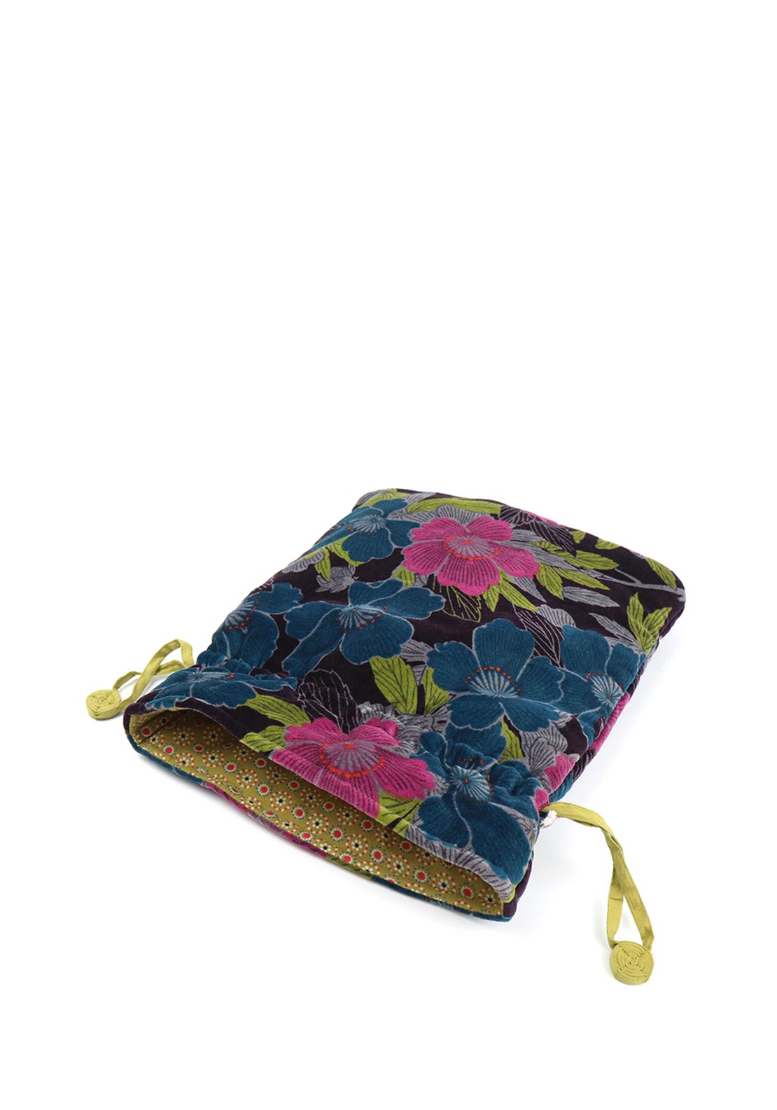 Pom Velvet Botanical Drawstring Pouch, Purple