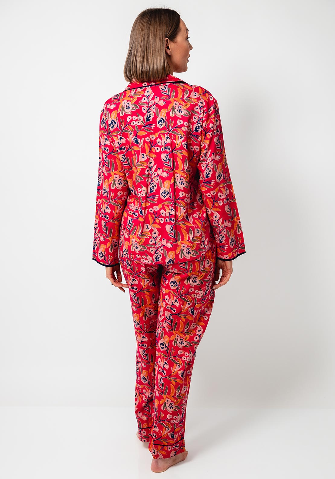 POM Botanical Print Luxury Pyjama Set, Pink