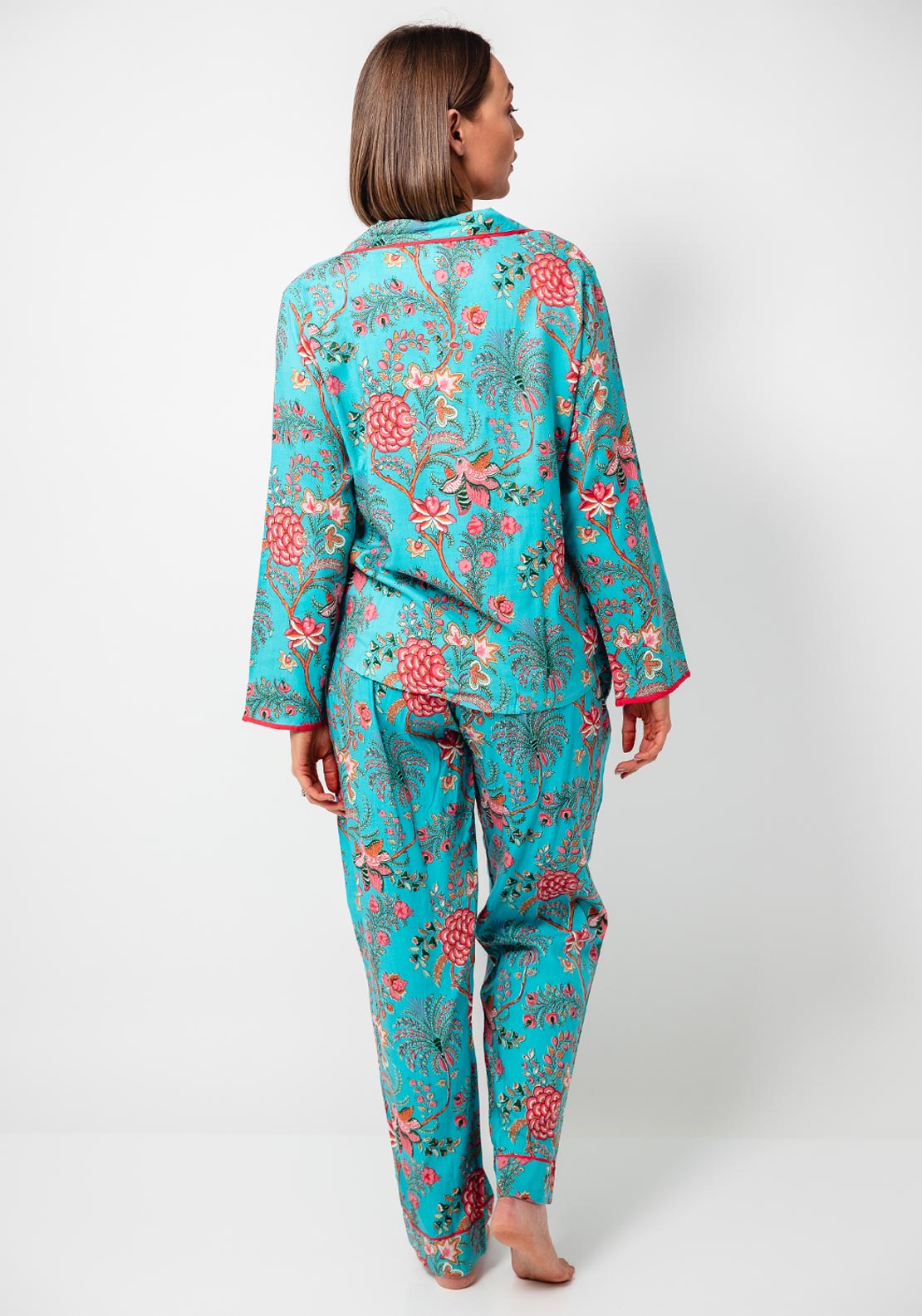 POM Botanical Print Luxury Pyjama Set, Turquoise