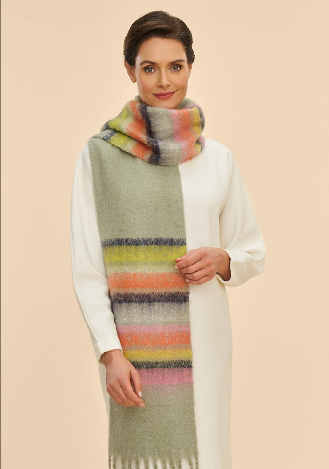 Powder Sammy Cosy Striped Scarf, Green