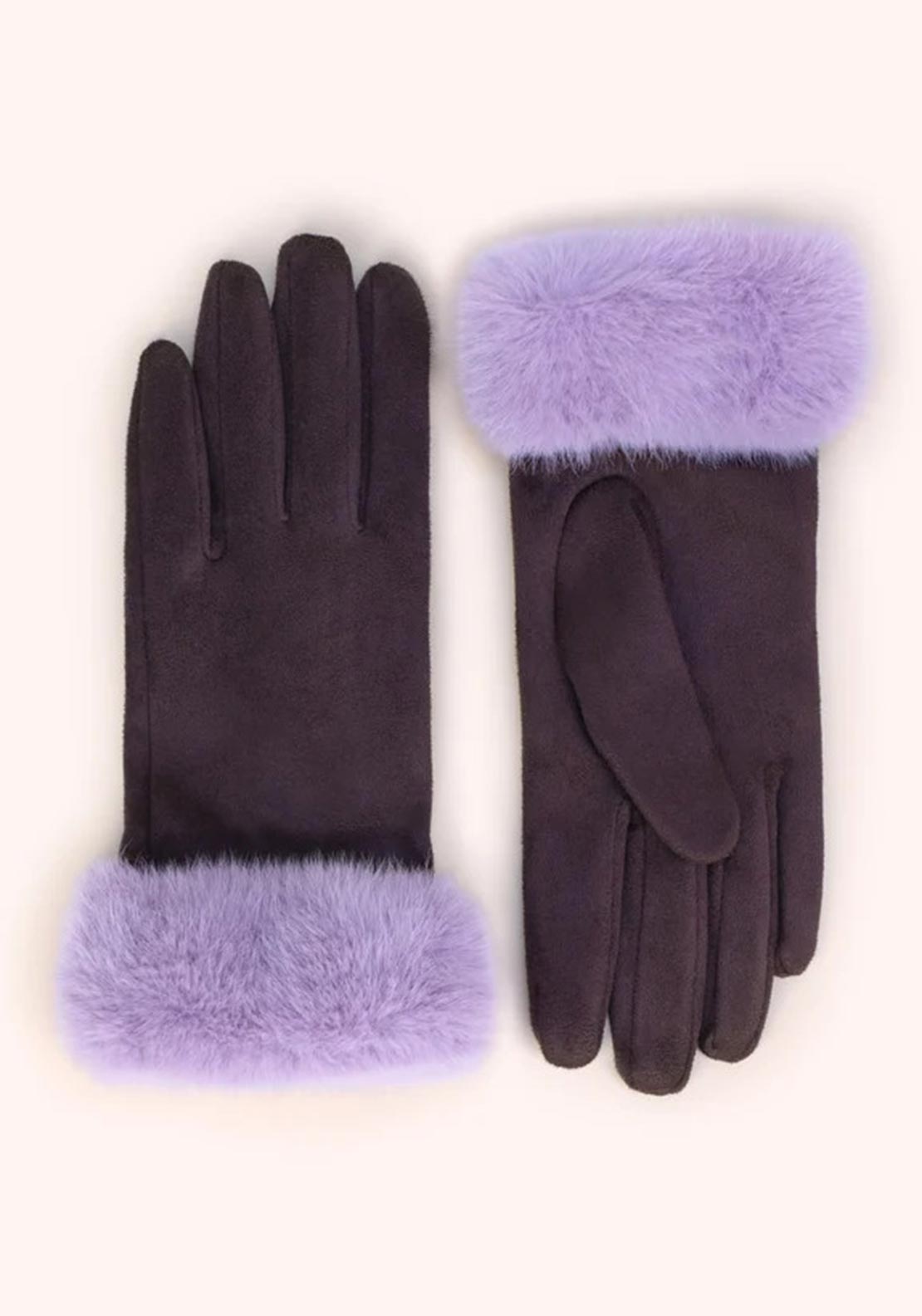 Powder Bettina Faux Suede and Faux Fur Gloves, Purple