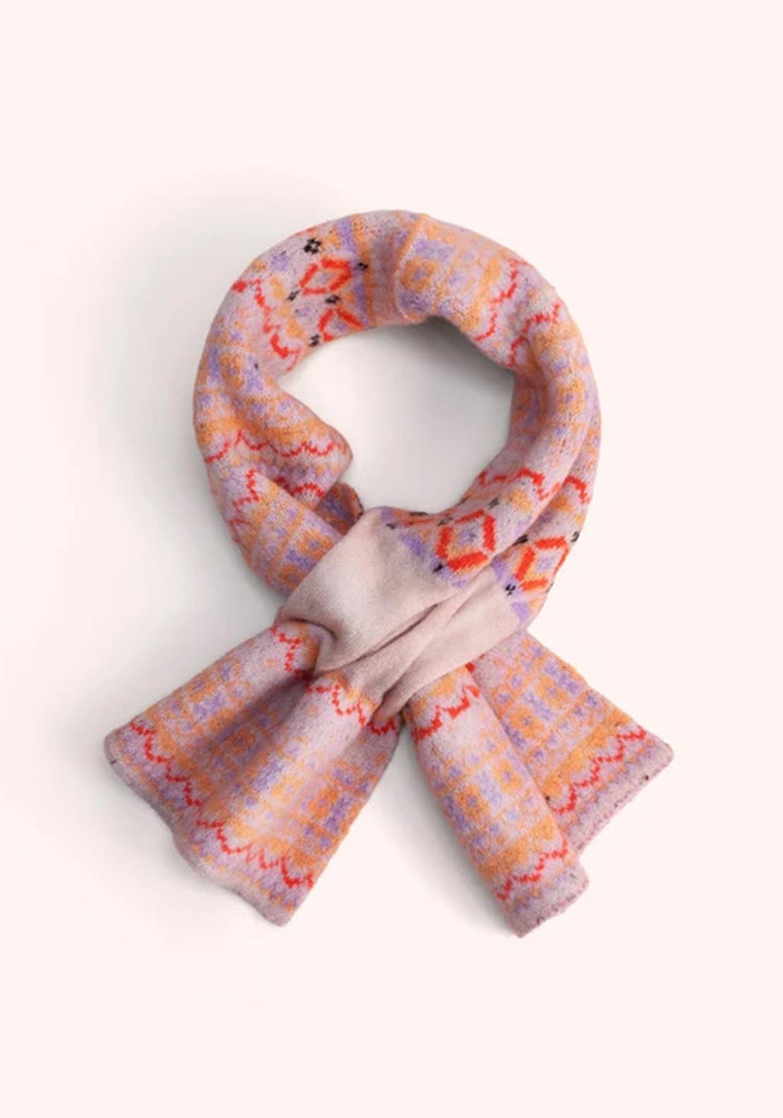 Powder Fair Isle Mixed Pattern Scarf, Cream Multi