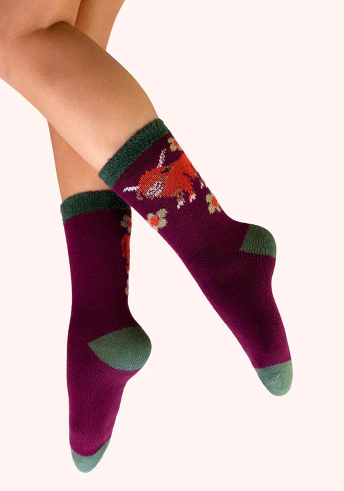 Powder Highland Cow Socks, Purple Multi