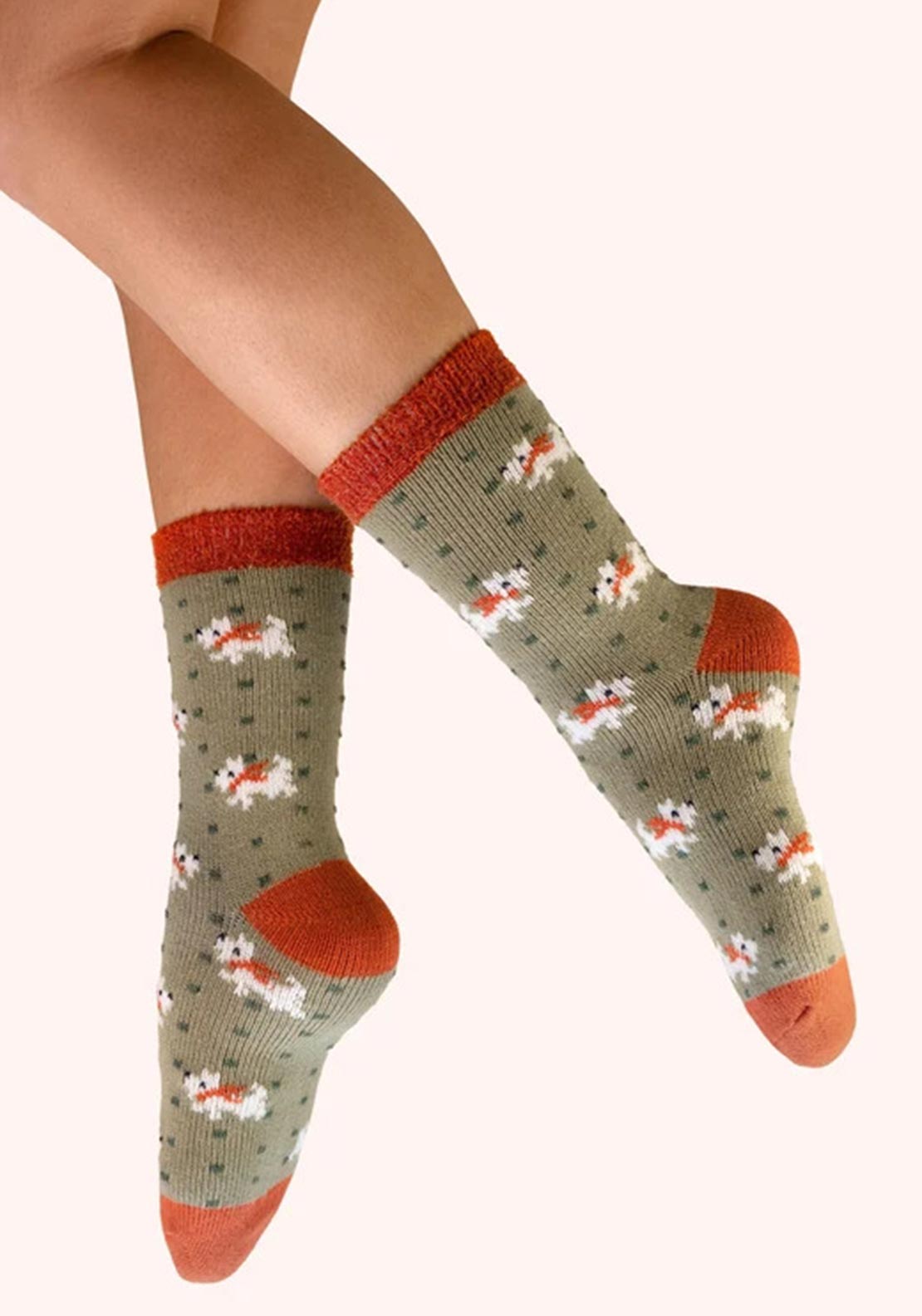 Powder Woolly Westie Socks, Green Multi