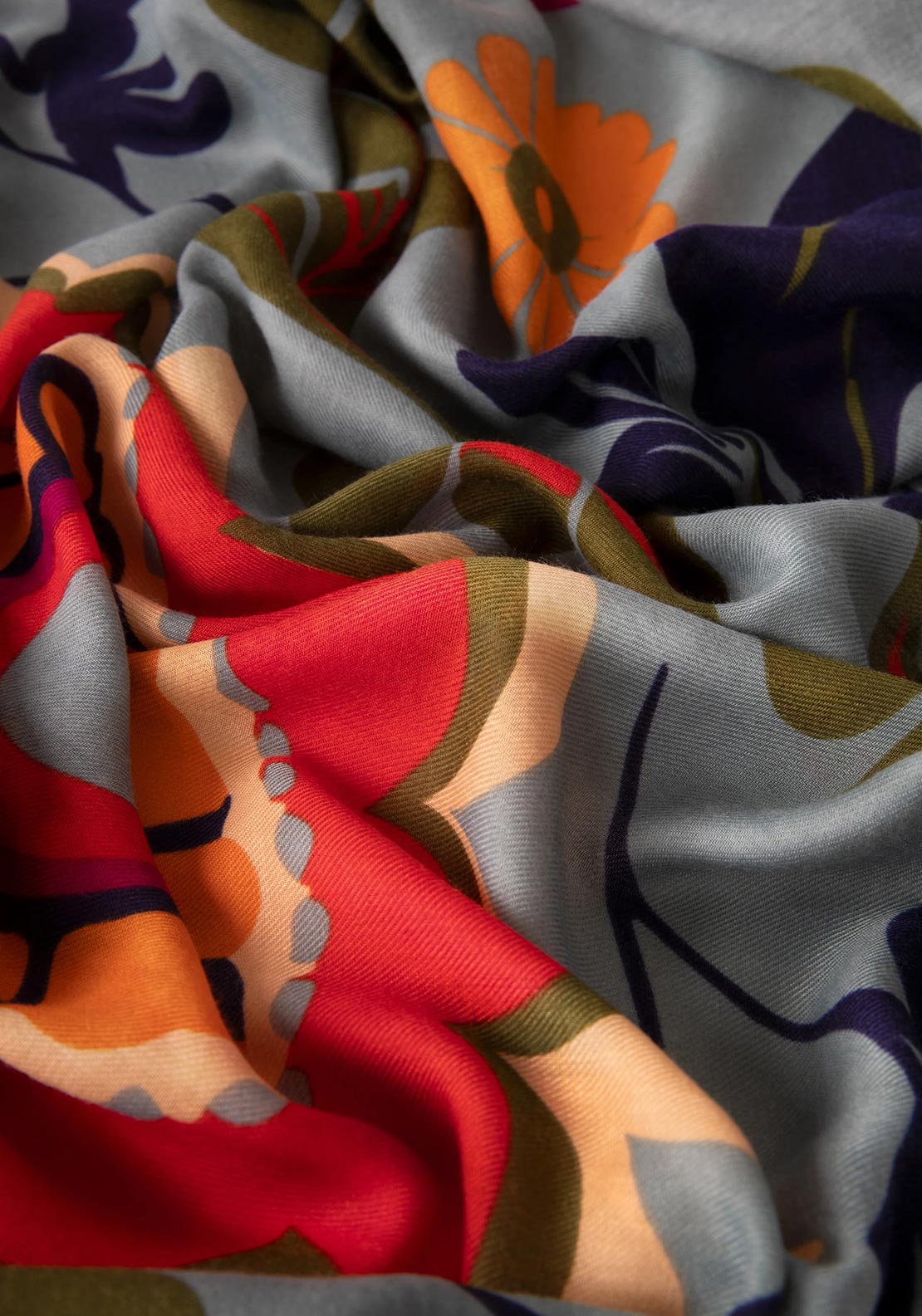 Powder Folk Floral Printed Scarf, Blue