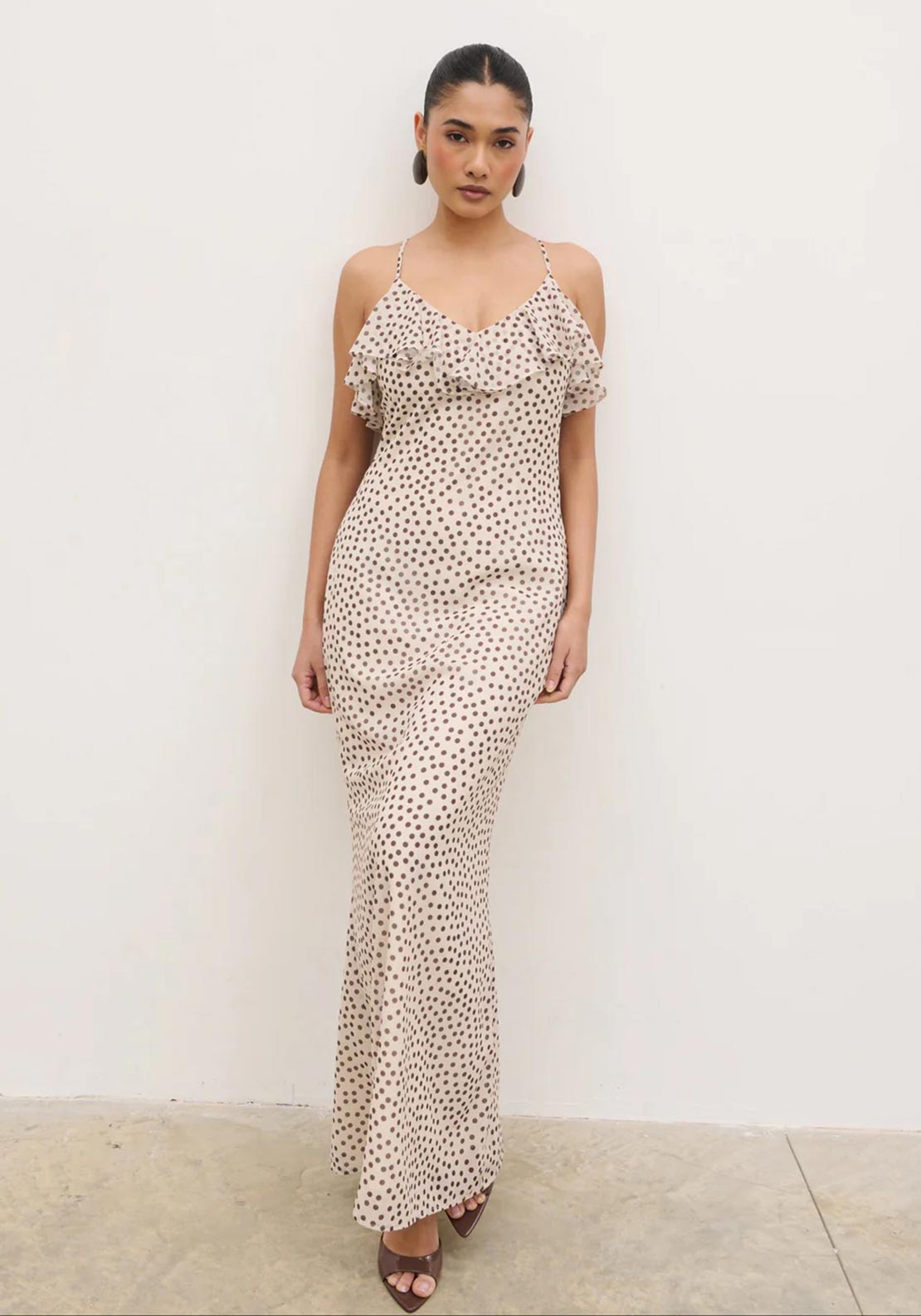 Pretty Lavish Oriana Corsage and Cape Polka Dot Maxi Dress, Cream and