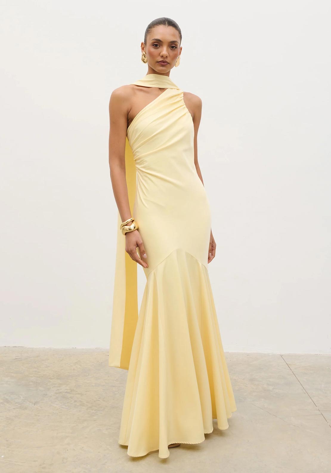 Pretty Lavish Porto One Shoulder Maxi Dress, Yellow
