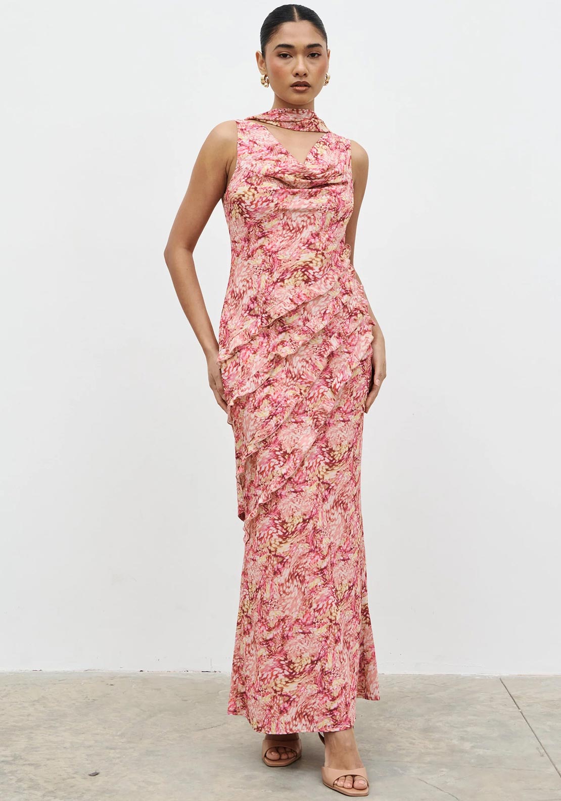 lavish styles pink dress Pretty Lavish tiered ruffle maxi dress in lilac pink