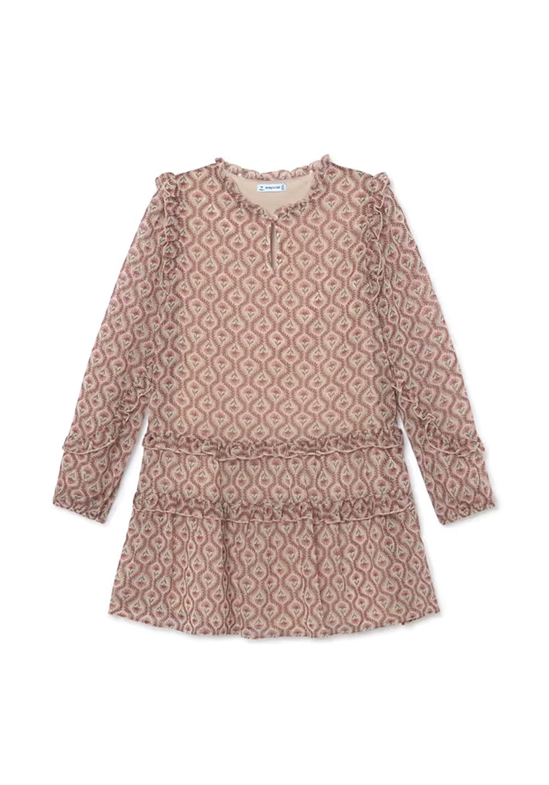 Mayoral Older Girl Long Sleeve Print Dress, Beige