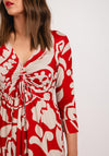 Oui Drawcord Detail Paisley Midi Dress, Red & White