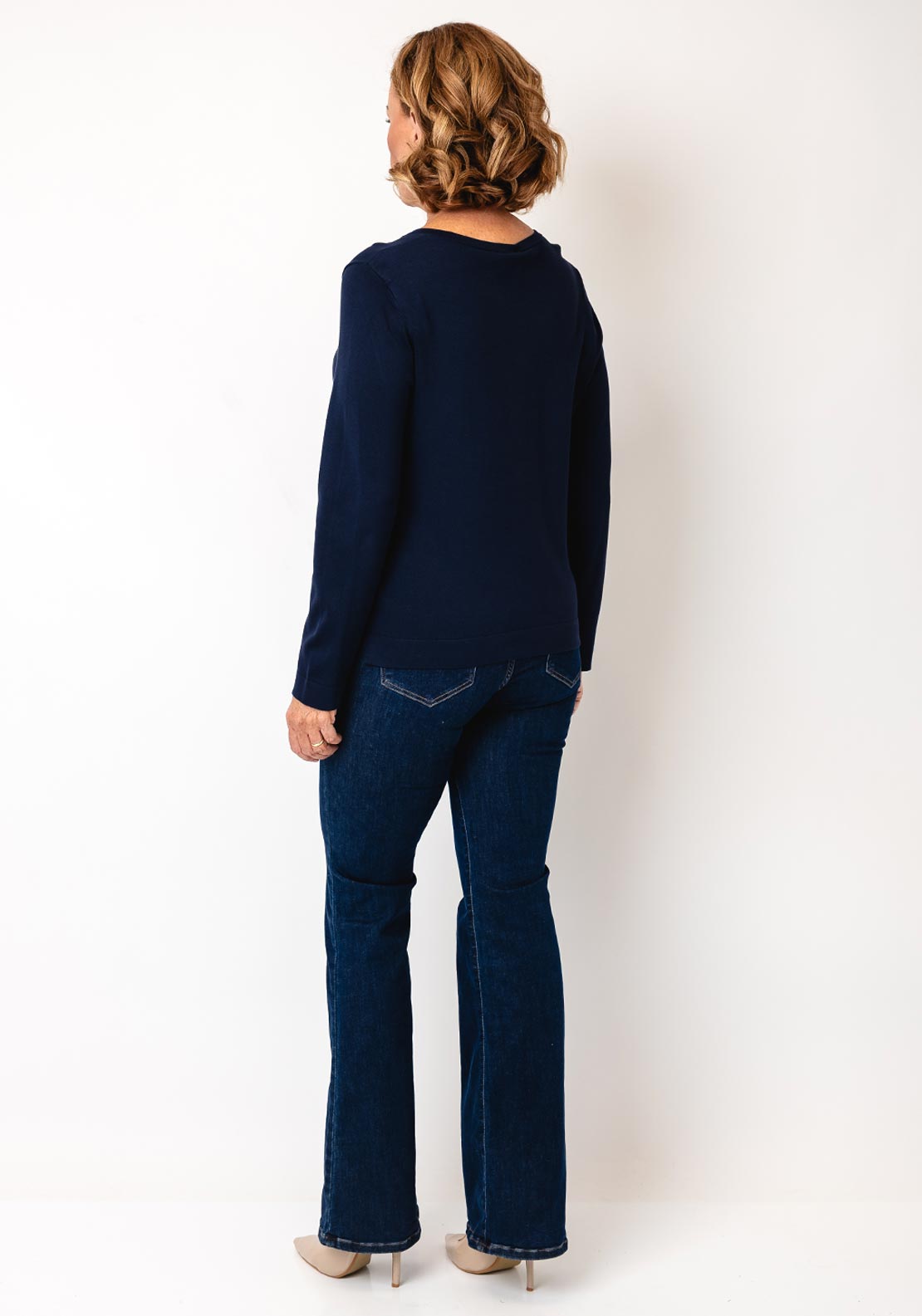 Rabe Fine Knit Stitch Detail V Neck Sweater, Navy