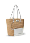 Ralph Lauren Brie Leather Trim Straw Large Tote Bag, Natural & White