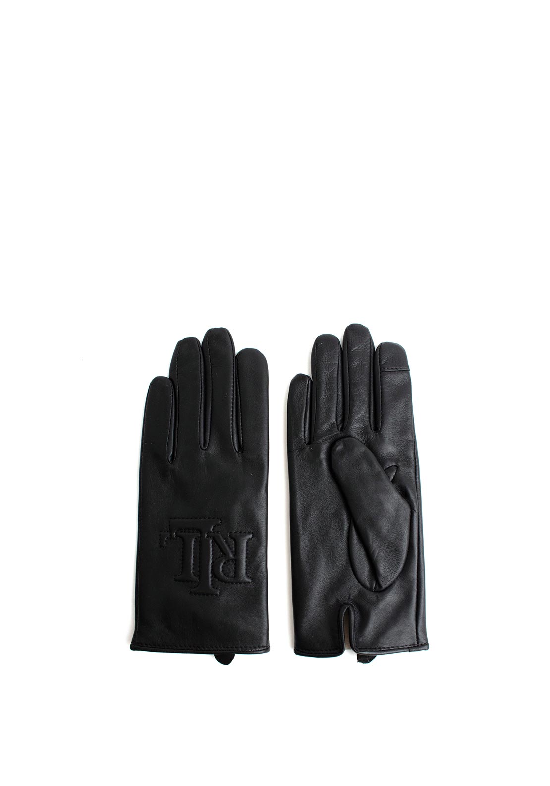 Ralph Lauren Logo Embossed Leather Gloves, Black - McElhinneys