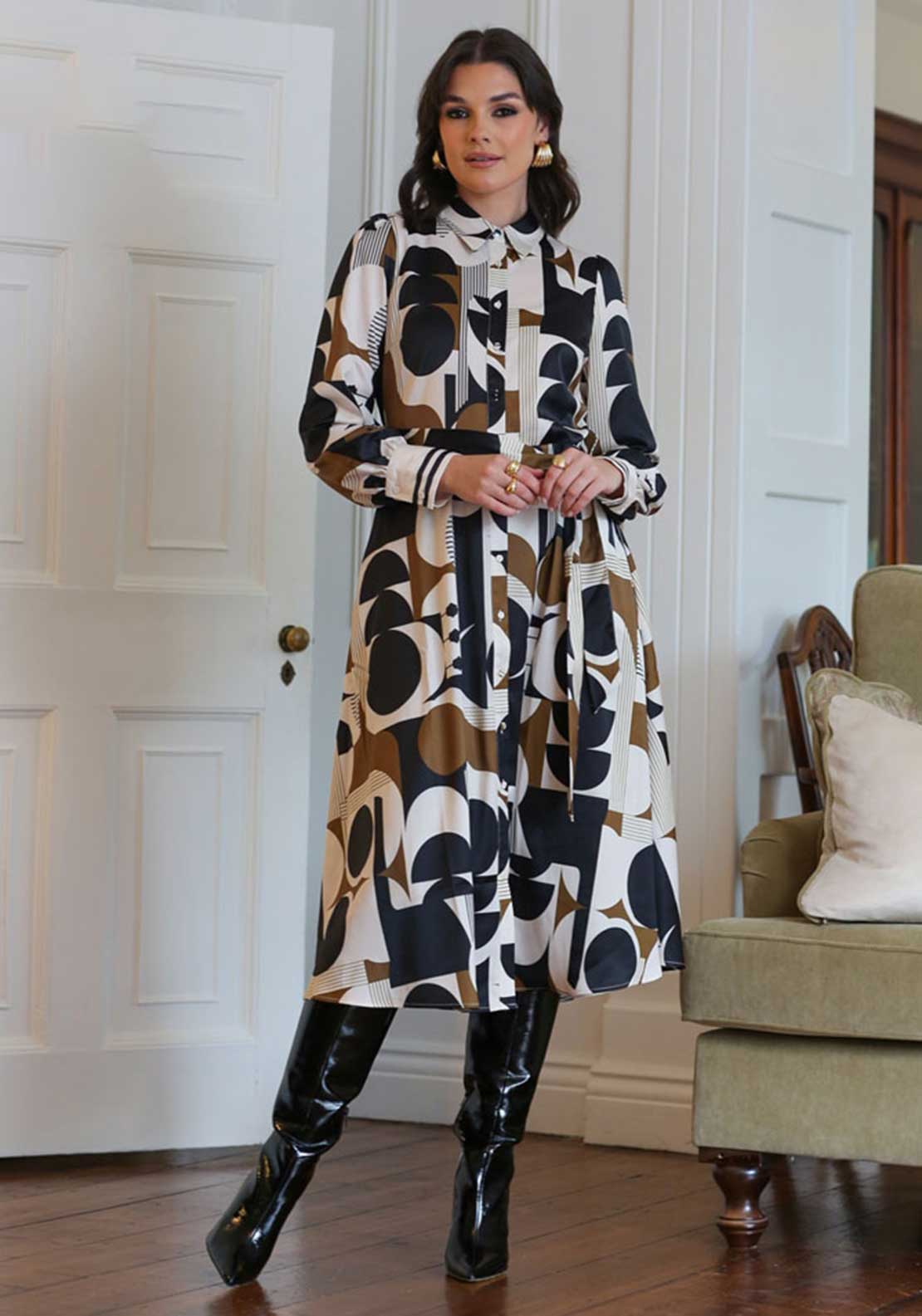 Rant and Rave Cyra Abstract Print Satin Dress, Black Multi - McElhinneys Rant and Rave Cyra Abstract Print Satin Dress, Black Multi - McElhinneys