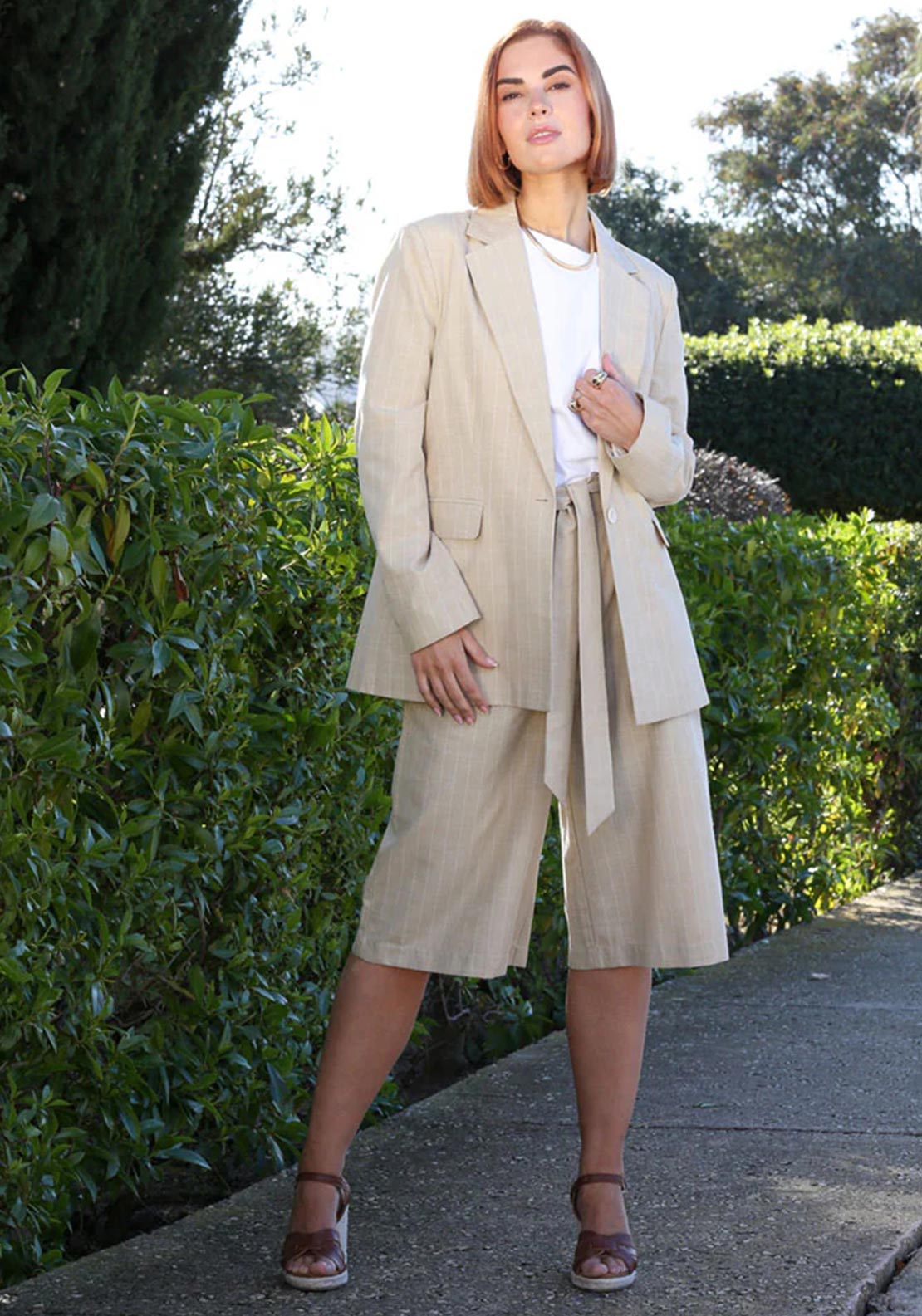 Rant & Rave Genna Wide Leg Culotte Trousers, Beige