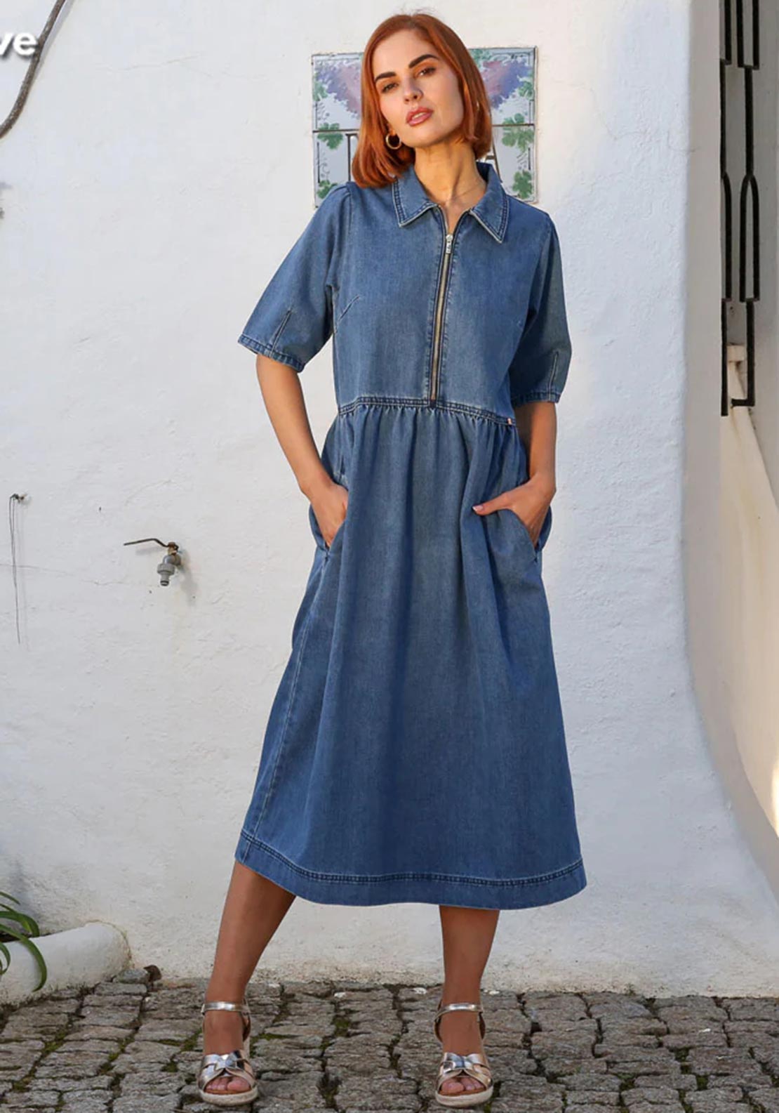 Rant and Rave Jade Denim Midi Dress, Blue