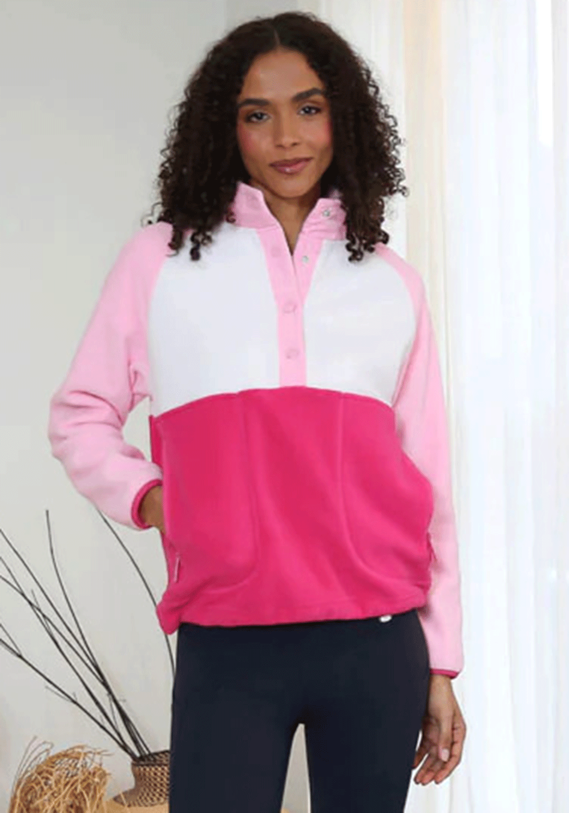 Rant & Rave R&R Emerson Half Button Fleece, Pink