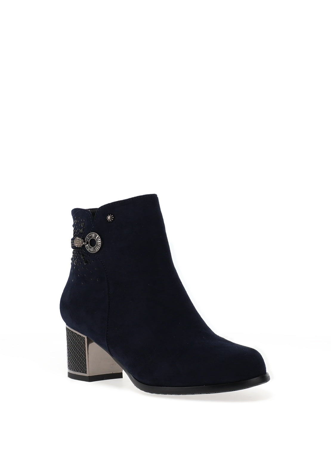 Redz Embellished Block Heeled Ankle Boots, Navy
