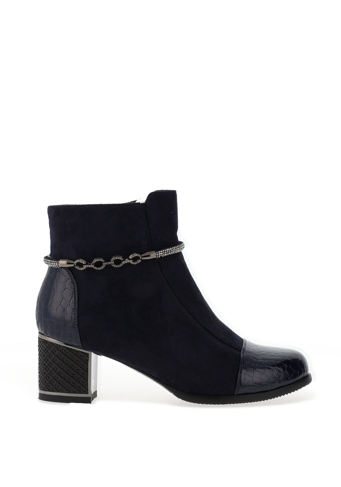 Redz Embellished Faux Suede Ankle Boots, Navy