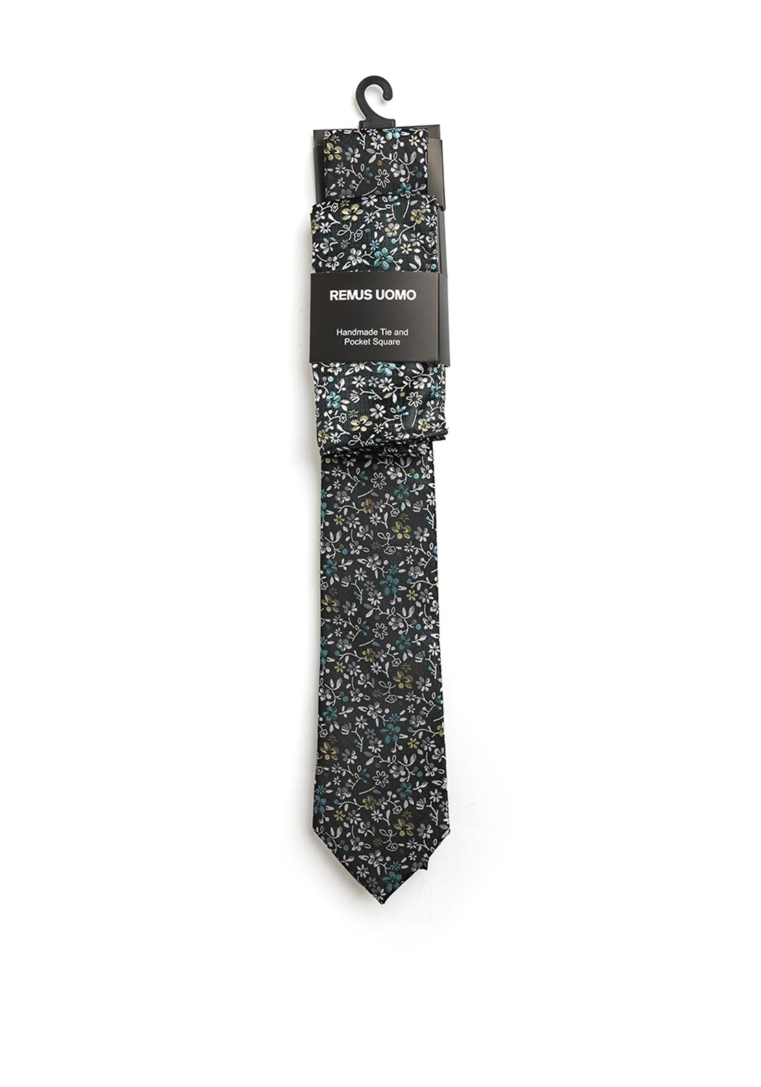 Remus Uomo Gothic Floral Tie & Pocket Square, Dark Green