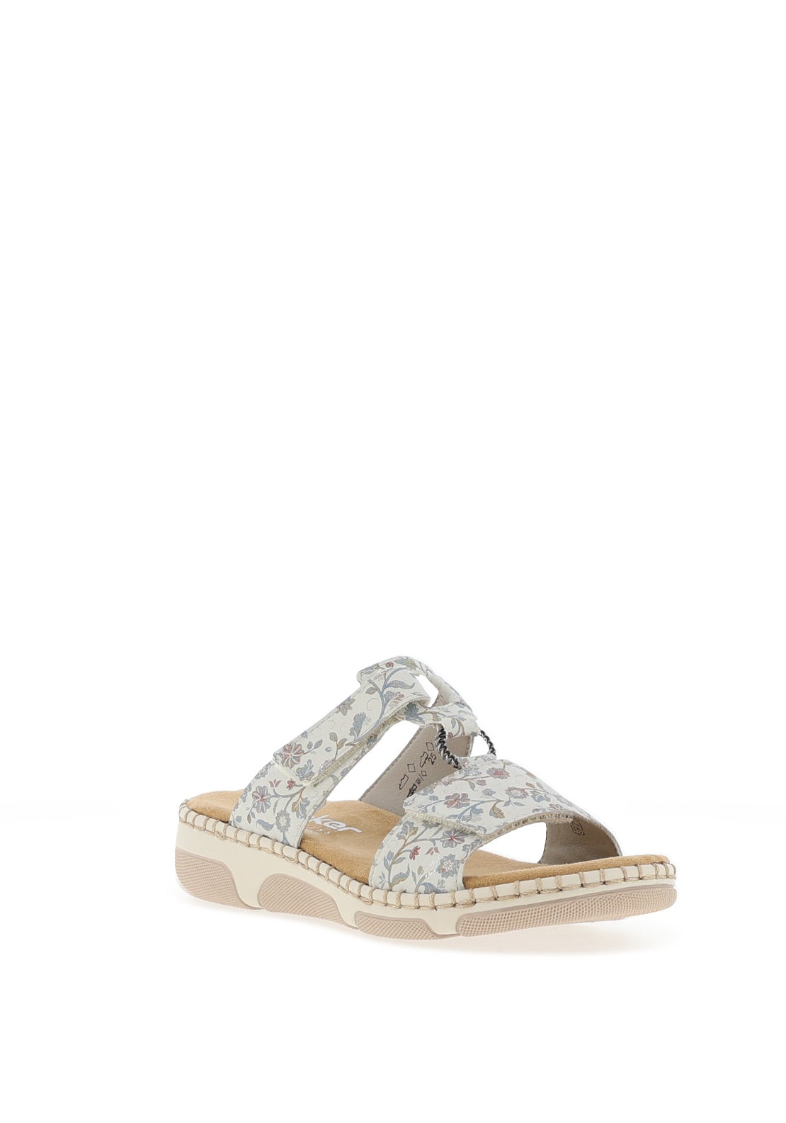Rieker Womens Floral T Bar Mule Sandals, Blue Multi