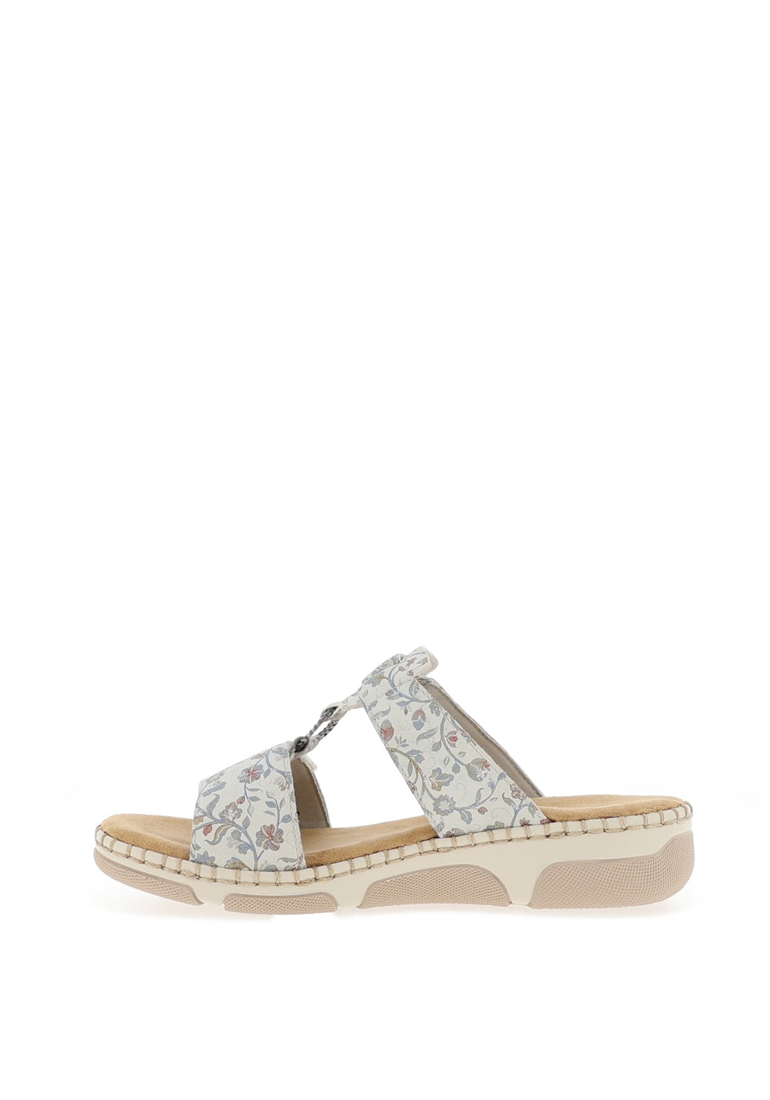 Rieker Womens Floral T Bar Mule Sandals, Blue Multi