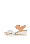 Rieker Buckle Velcro Strap Wedged Sandals, White Combi