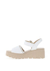Rieker Womens Smooth Faux Leather Wedge Sandals, White