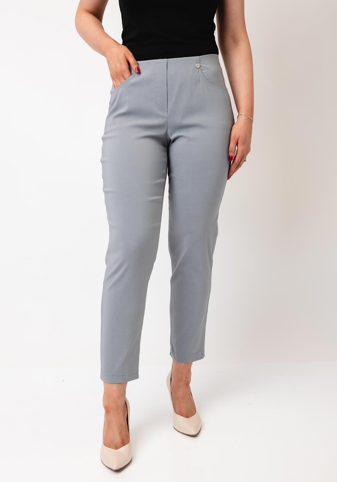 Robell Bella 09 Pull On Denim Pant With Turnup And Pocket Silver Grey