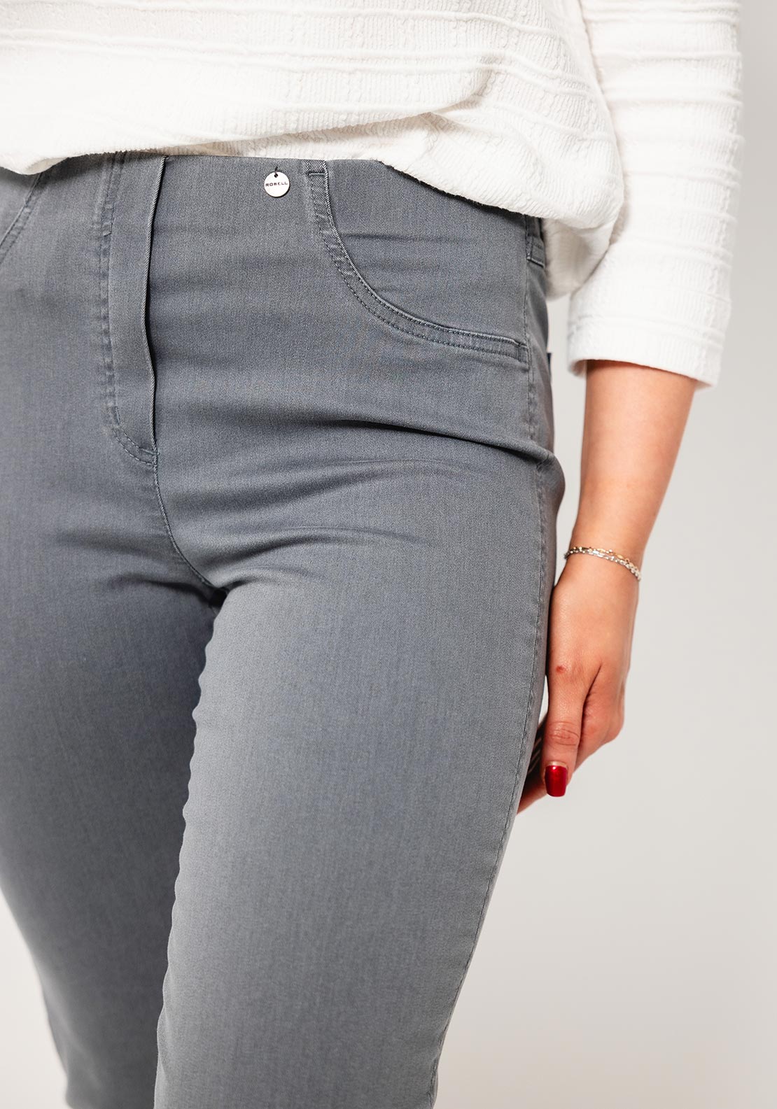 Robell Bella 09 Turn up Hem Jeans, Grey