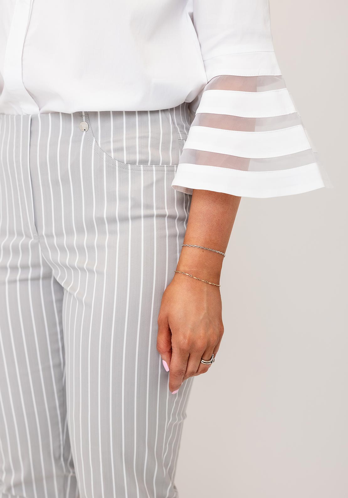 Robell Bella 09 Striped Ankle Grazer Trousers, Grey