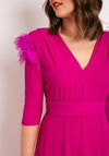 Role Mode Alena Feather Trim Shoulder Maxi Dress, Fuchsia