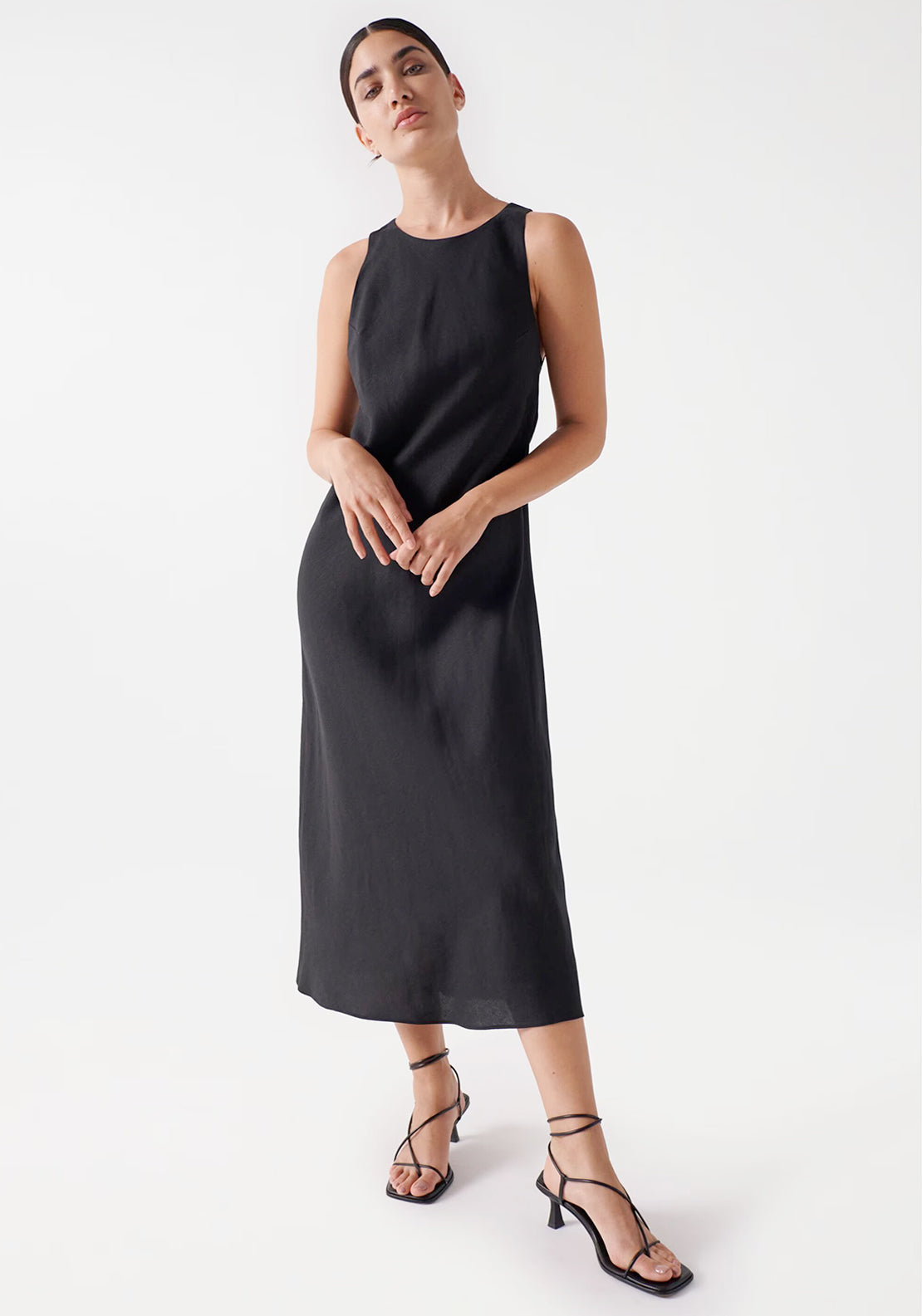 Salsa Open Back Linen Midi Dress, Black - McElhinneys Salsa Open Back Linen Midi Dress, Black - McElhinneys