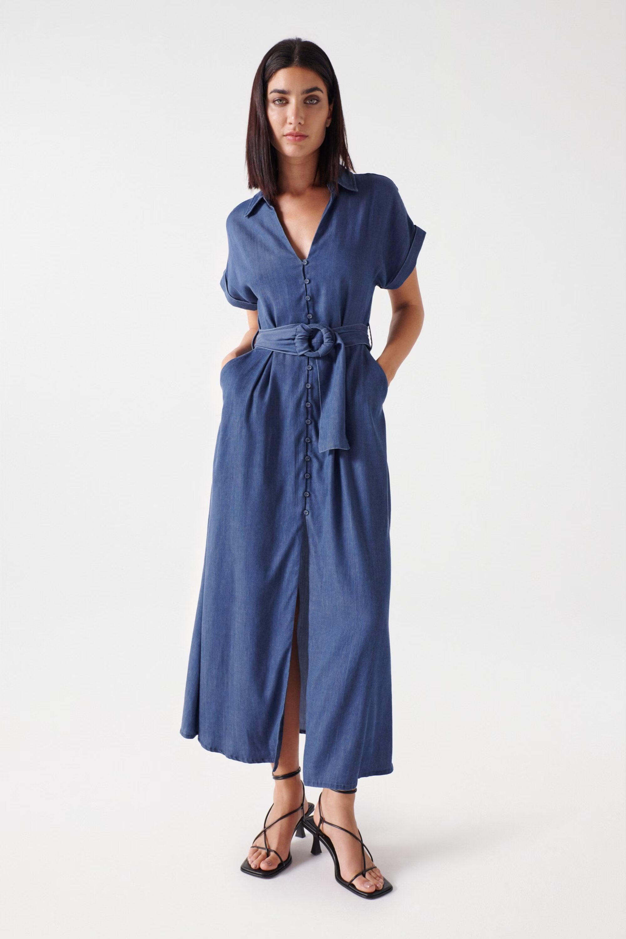 salsa denim dress Belted Waist Midi Dress, Blue Men's Loafer Black Classic Size:XL (14/16) halter neck beach dress Womens clothing The flowing fabric is